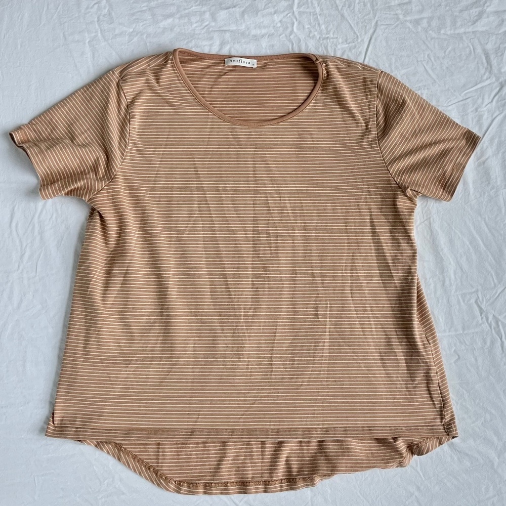 Women's Short Sleeve Striped Tee - Tan
